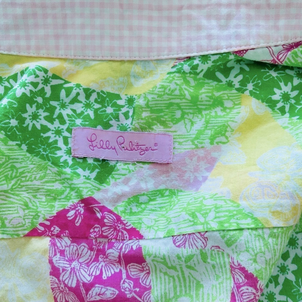 Lilly Pulitzer Jonni Blouse XS Pink Green Floral Button Down Resort Top - Picture 8 of 10